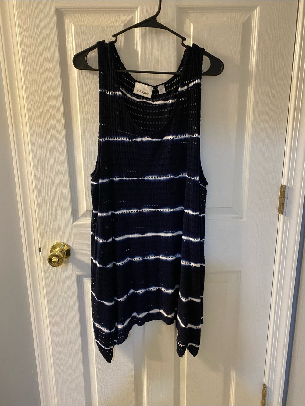 Avenue Navy and White Tie-Dye Knit Tank Top